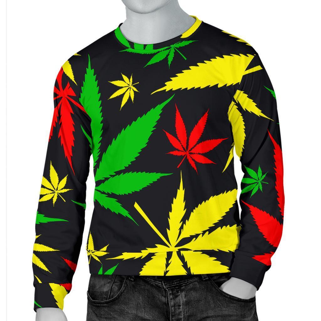 Hemp Leaves Reggae Pattern Print Men's Crewneck Sweatshirt GearFrost