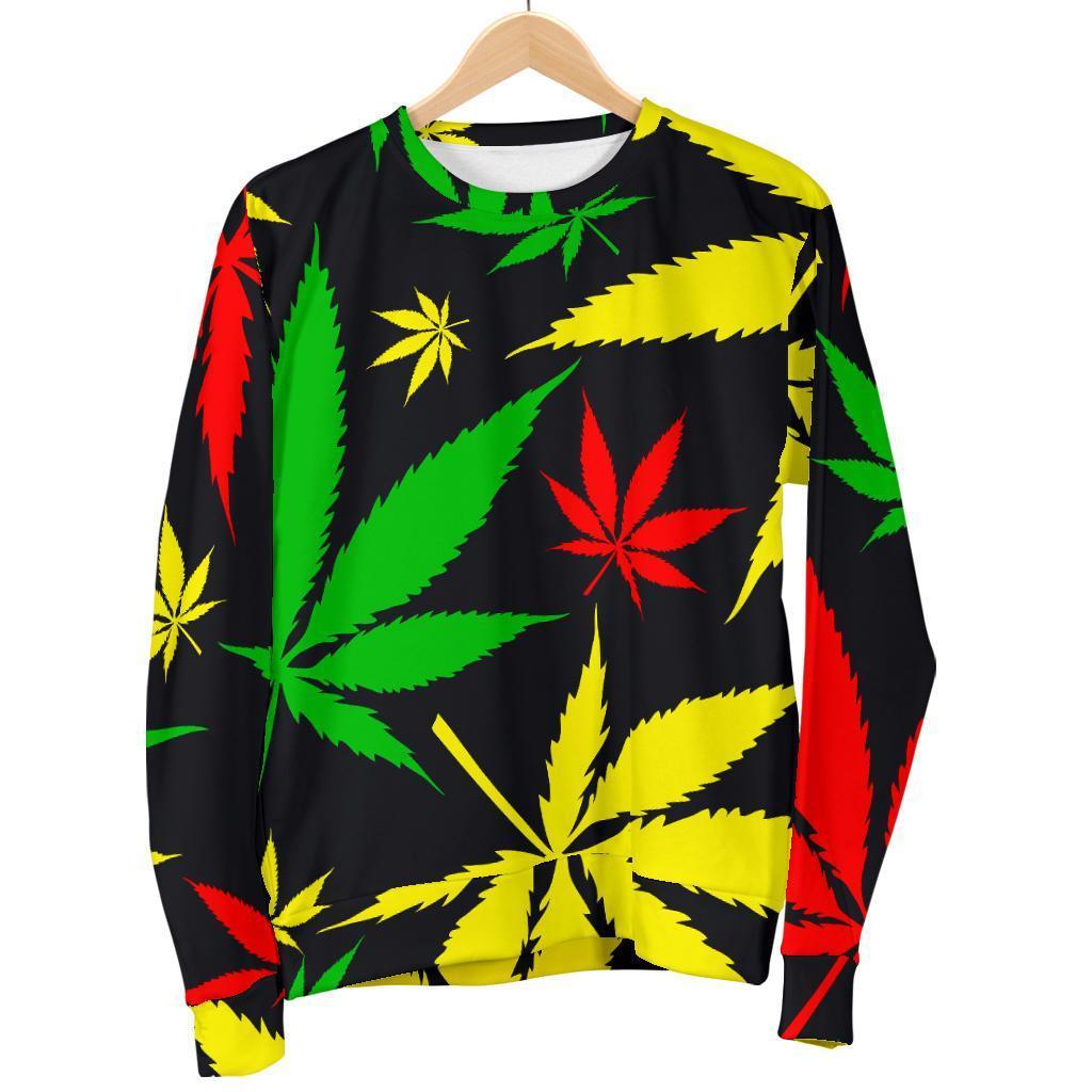 Hemp Leaves Reggae Pattern Print Men's Crewneck Sweatshirt GearFrost