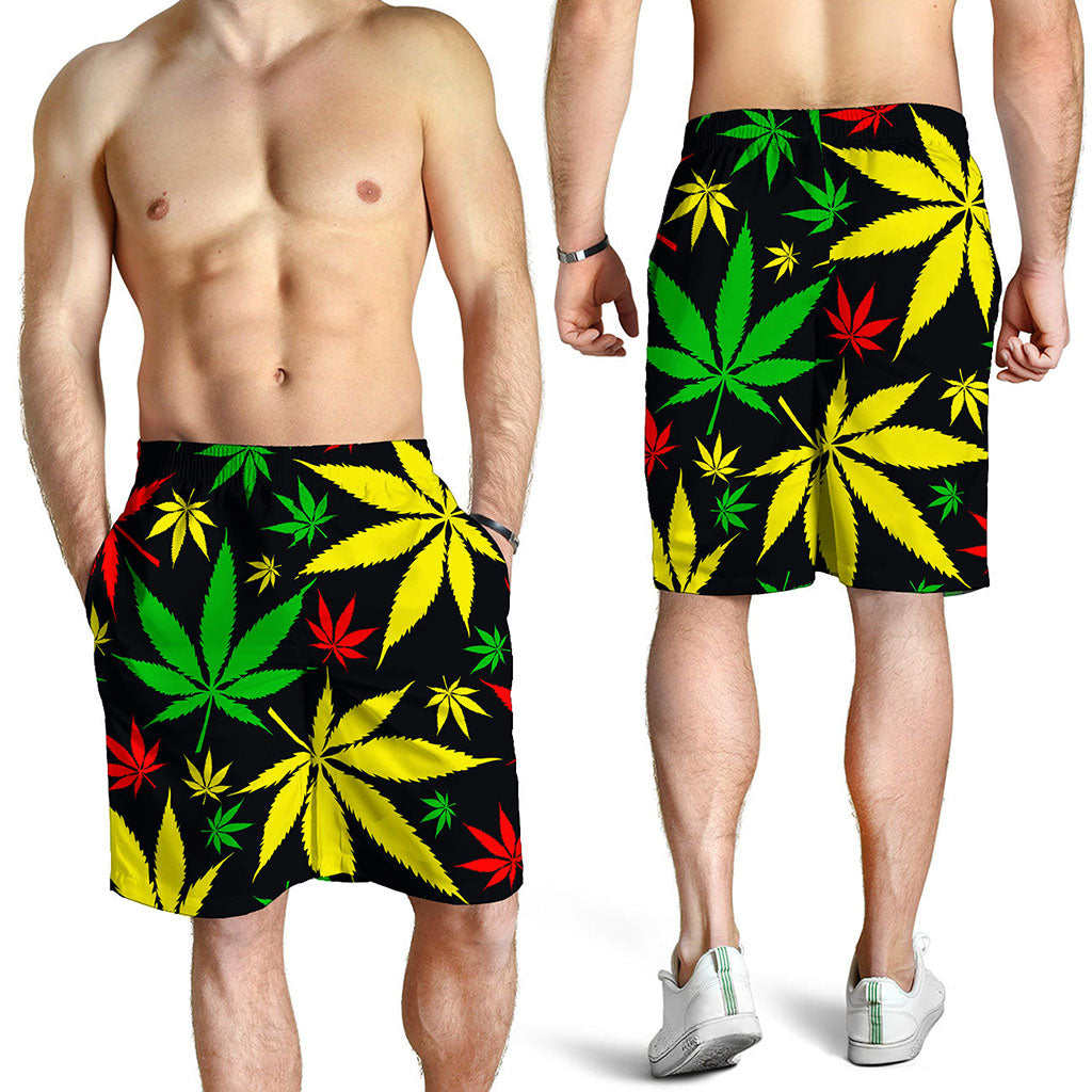 Hemp Leaves Reggae Pattern Print Men's Shorts