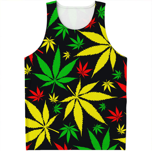 Hemp Leaves Reggae Pattern Print Men's Tank Top