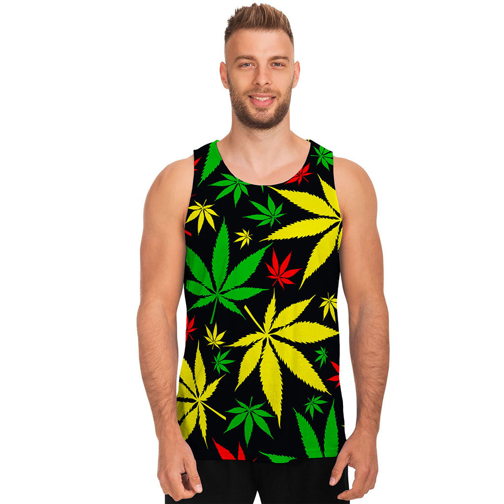 Hemp Leaves Reggae Pattern Print Men's Tank Top