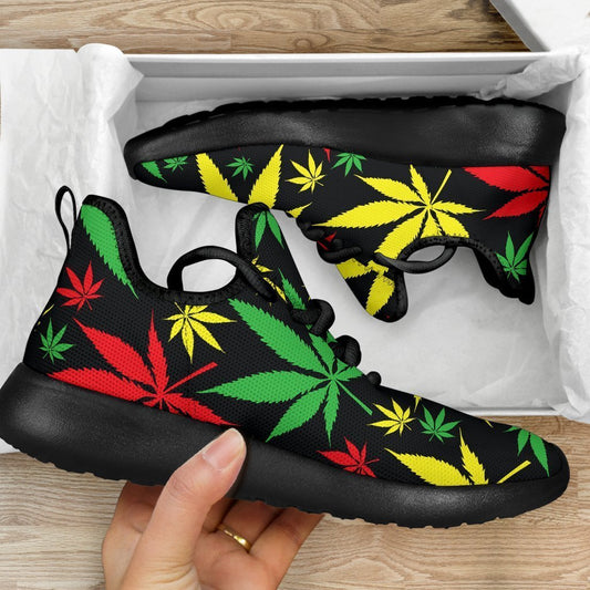 Hemp Leaves Reggae Pattern Print Mesh Knit Shoes GearFrost