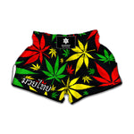 Hemp Leaves Reggae Pattern Print Muay Thai Boxing Shorts