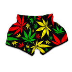 Hemp Leaves Reggae Pattern Print Muay Thai Boxing Shorts