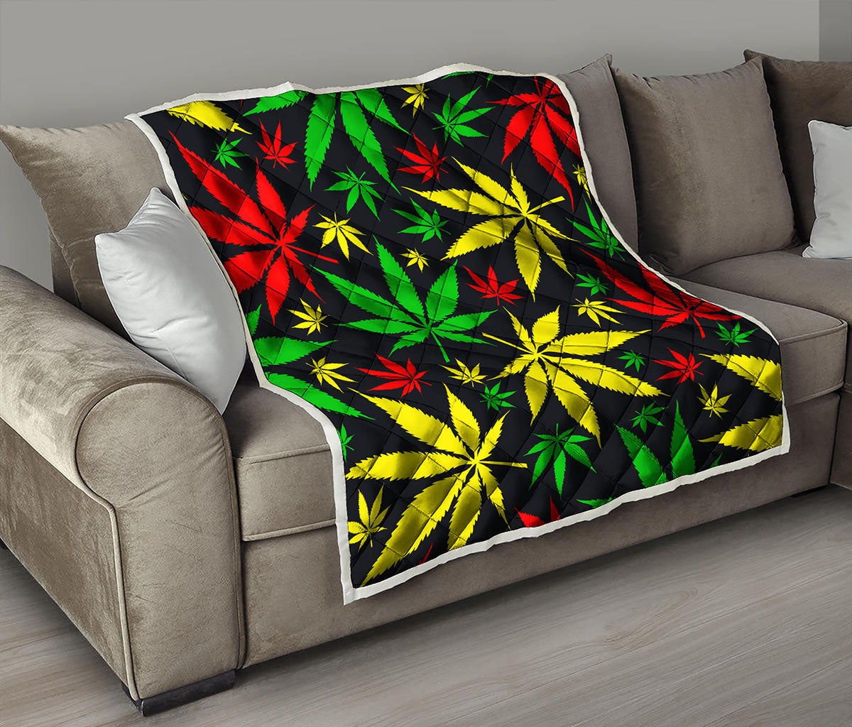 Hemp Leaves Reggae Pattern Print Quilt