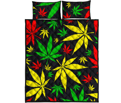 Hemp Leaves Reggae Pattern Print Quilt Bed Set