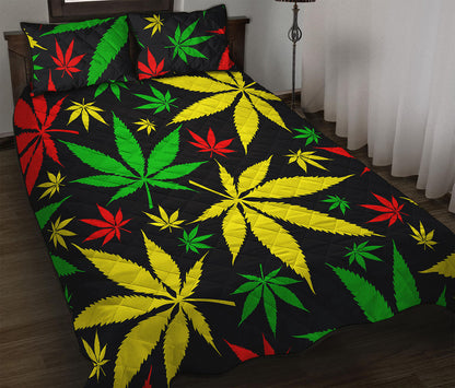 Hemp Leaves Reggae Pattern Print Quilt Bed Set