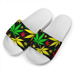 Hemp Leaves Reggae Pattern Print White Slide Sandals