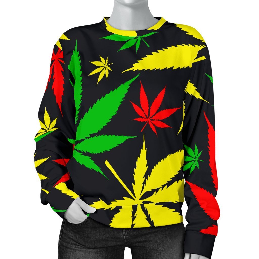 Hemp Leaves Reggae Pattern Print Women's Crewneck Sweatshirt GearFrost