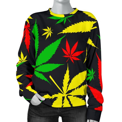 Hemp Leaves Reggae Pattern Print Women's Crewneck Sweatshirt GearFrost