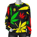Hemp Leaves Reggae Pattern Print Women's Crewneck Sweatshirt GearFrost