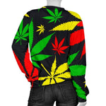 Hemp Leaves Reggae Pattern Print Women's Crewneck Sweatshirt GearFrost