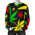 Hemp Leaves Reggae Pattern Print Women's Crewneck Sweatshirt GearFrost