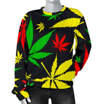 Hemp Leaves Reggae Pattern Print Women's Crewneck Sweatshirt GearFrost