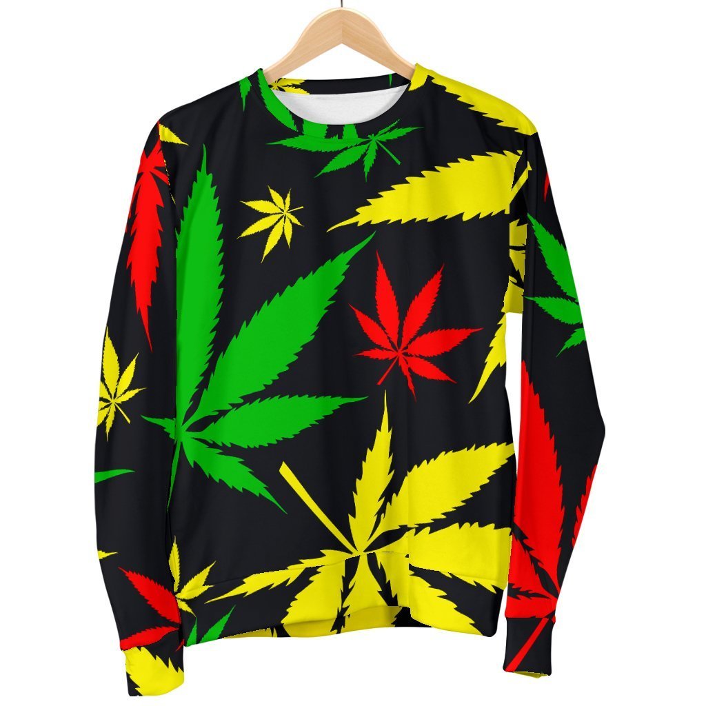 Hemp Leaves Reggae Pattern Print Women's Crewneck Sweatshirt GearFrost