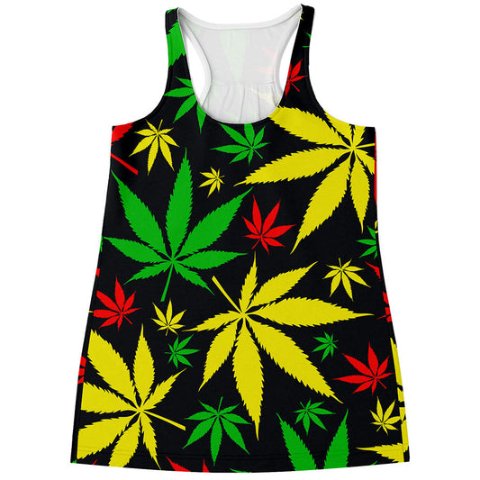 Hemp Leaves Reggae Pattern Print Women's Racerback Tank Top
