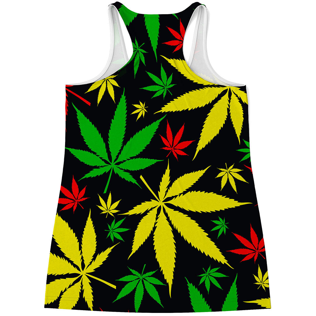 Hemp Leaves Reggae Pattern Print Women's Racerback Tank Top