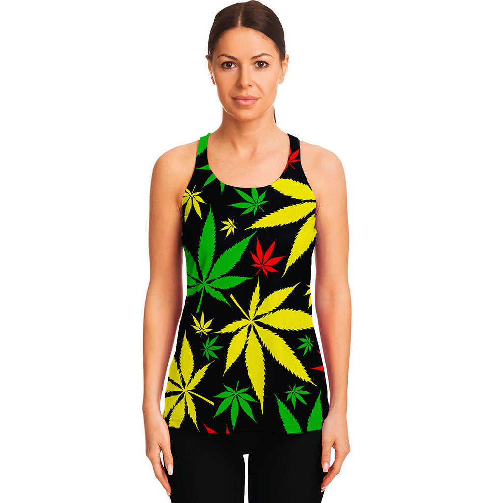 Hemp Leaves Reggae Pattern Print Women's Racerback Tank Top