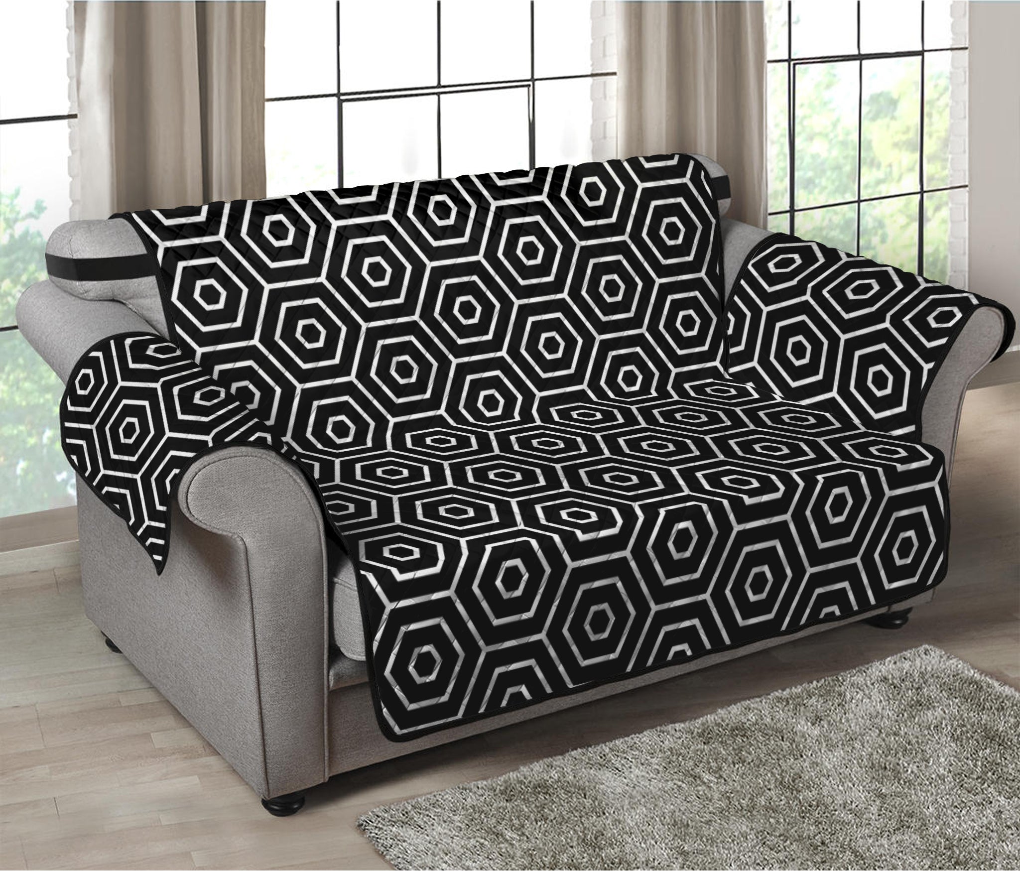 Hexagon Geometric Pattern Print Loveseat Protector