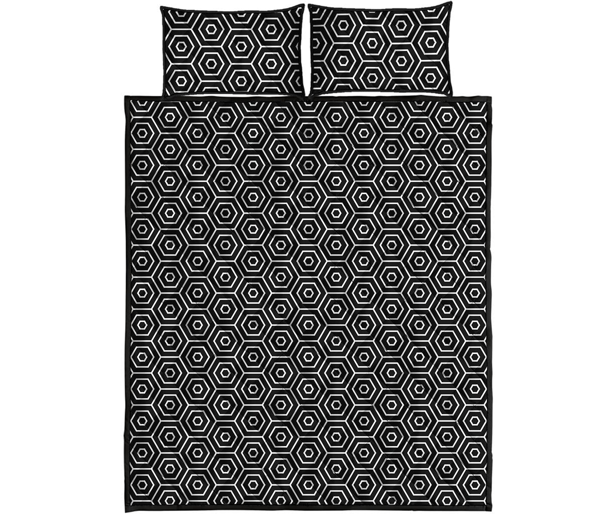 Hexagon Geometric Pattern Print Quilt Bed Set