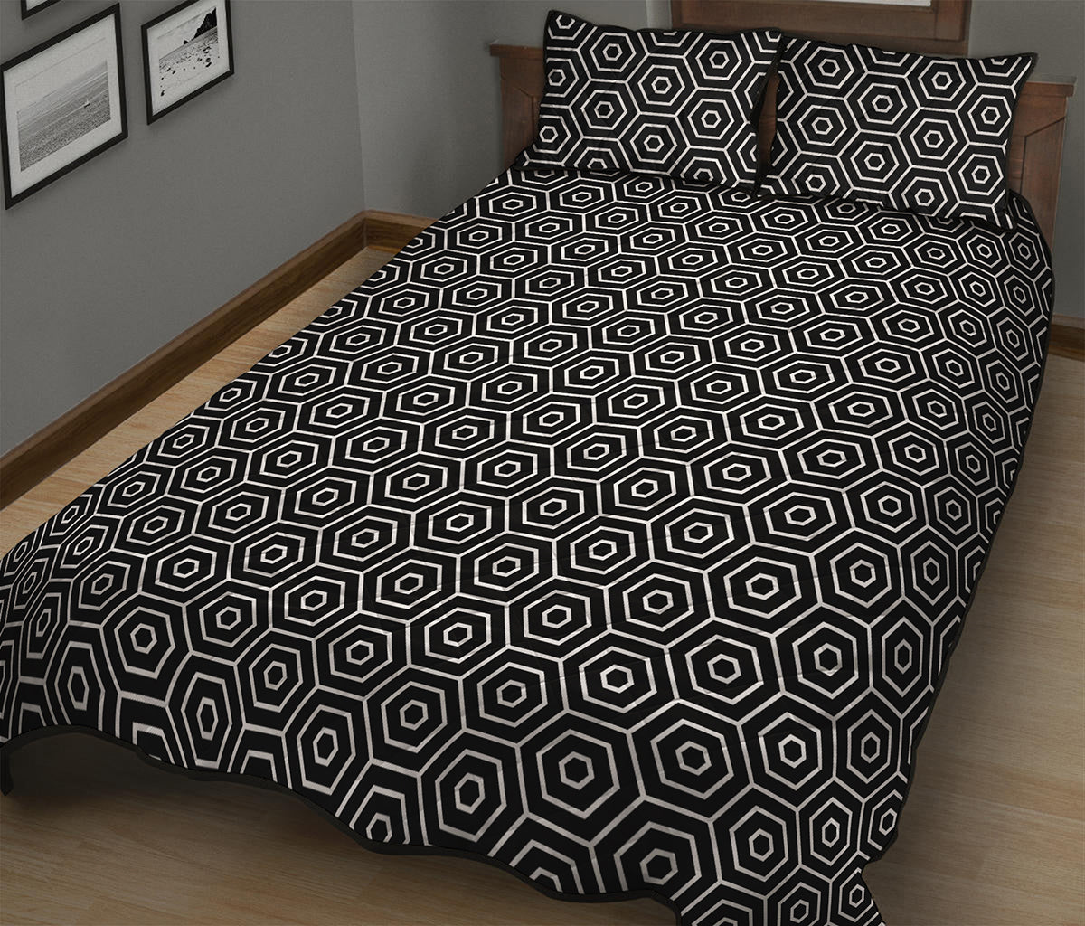 Hexagon Geometric Pattern Print Quilt Bed Set