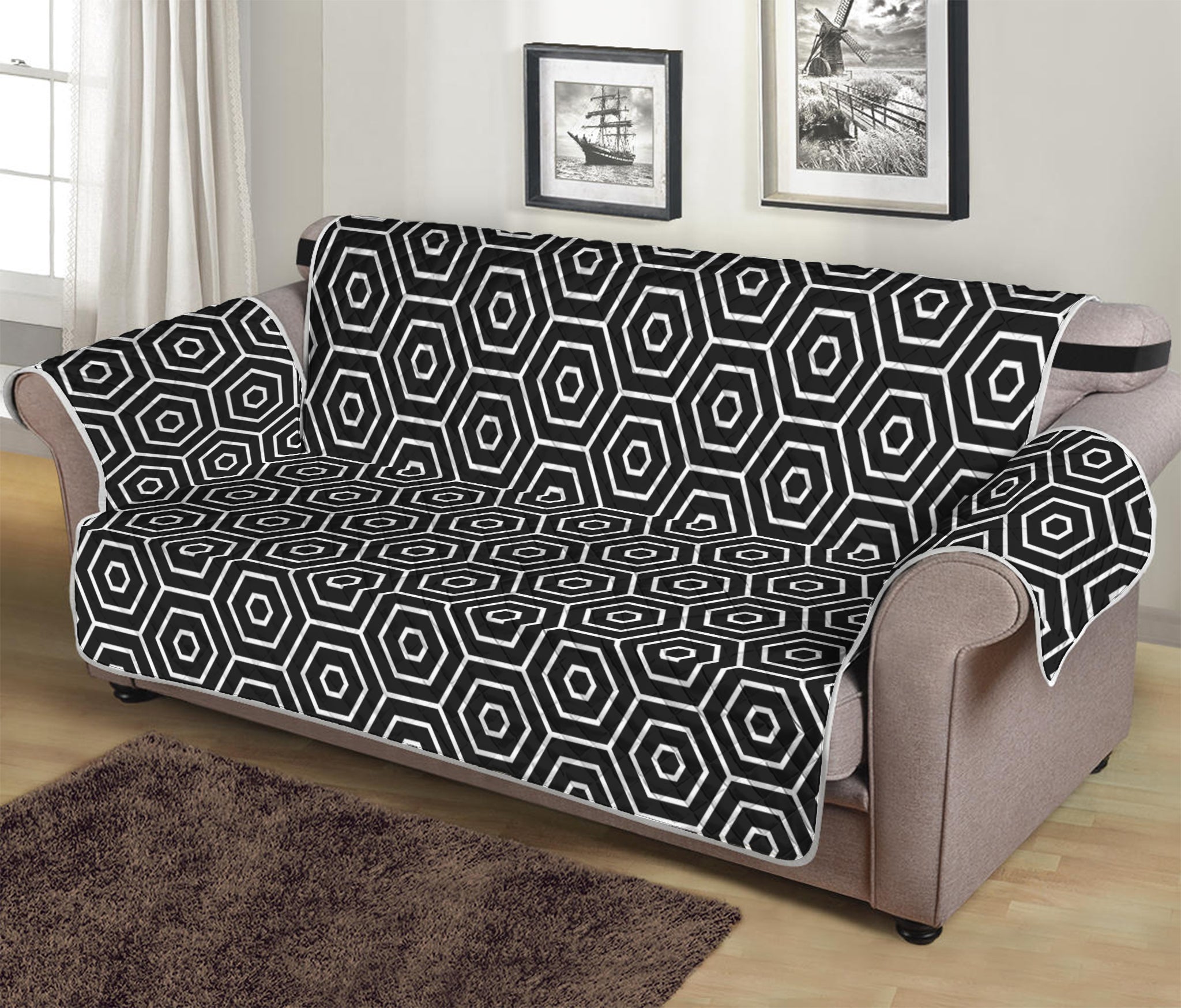 Hexagon Geometric Pattern Print Sofa Protector