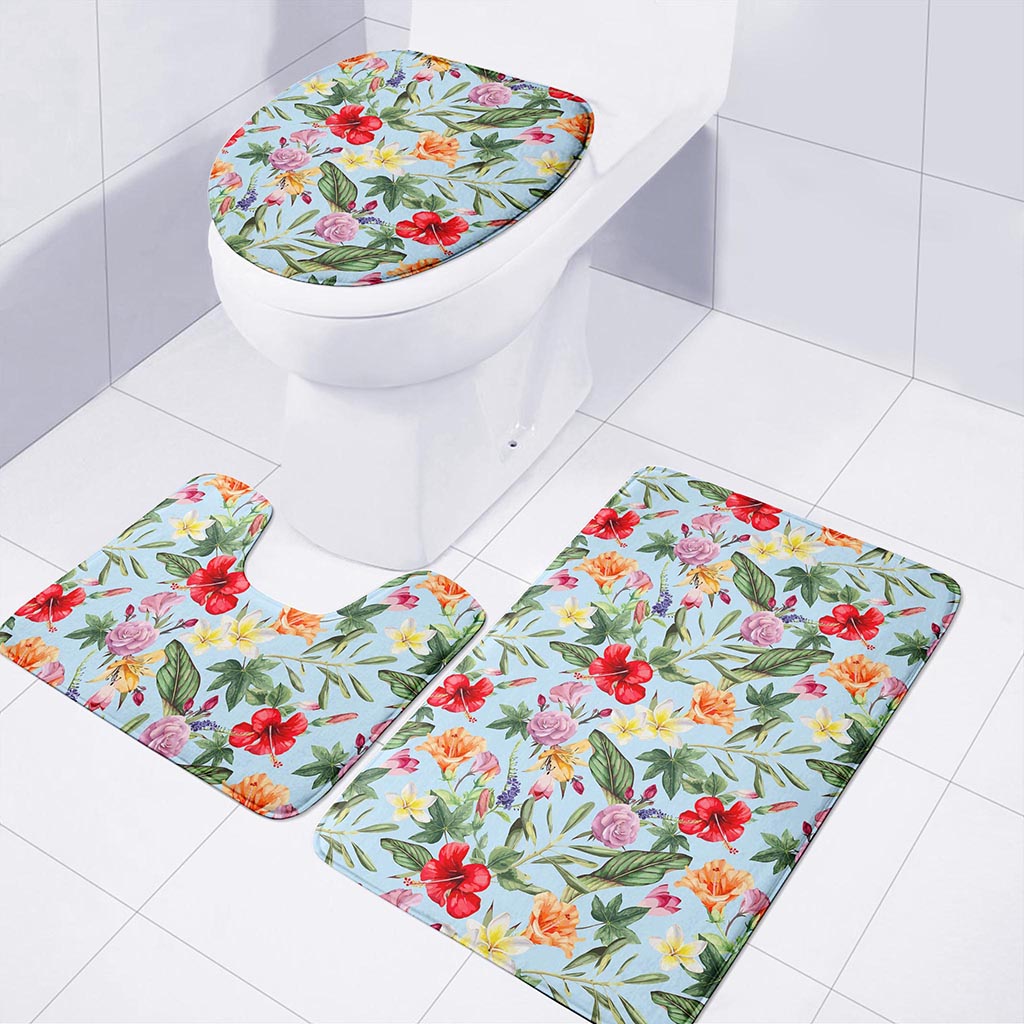Hibiscus Flower Floral Pattern Print 3 Piece Bath Mat Set