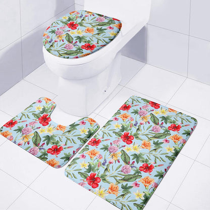 Hibiscus Flower Floral Pattern Print 3 Piece Bath Mat Set