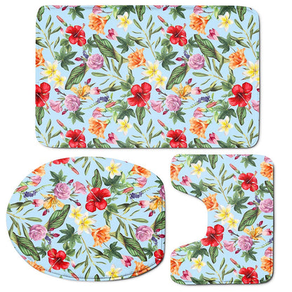 Hibiscus Flower Floral Pattern Print 3 Piece Bath Mat Set