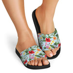 Hibiscus Flower Floral Pattern Print Black Slide Sandals