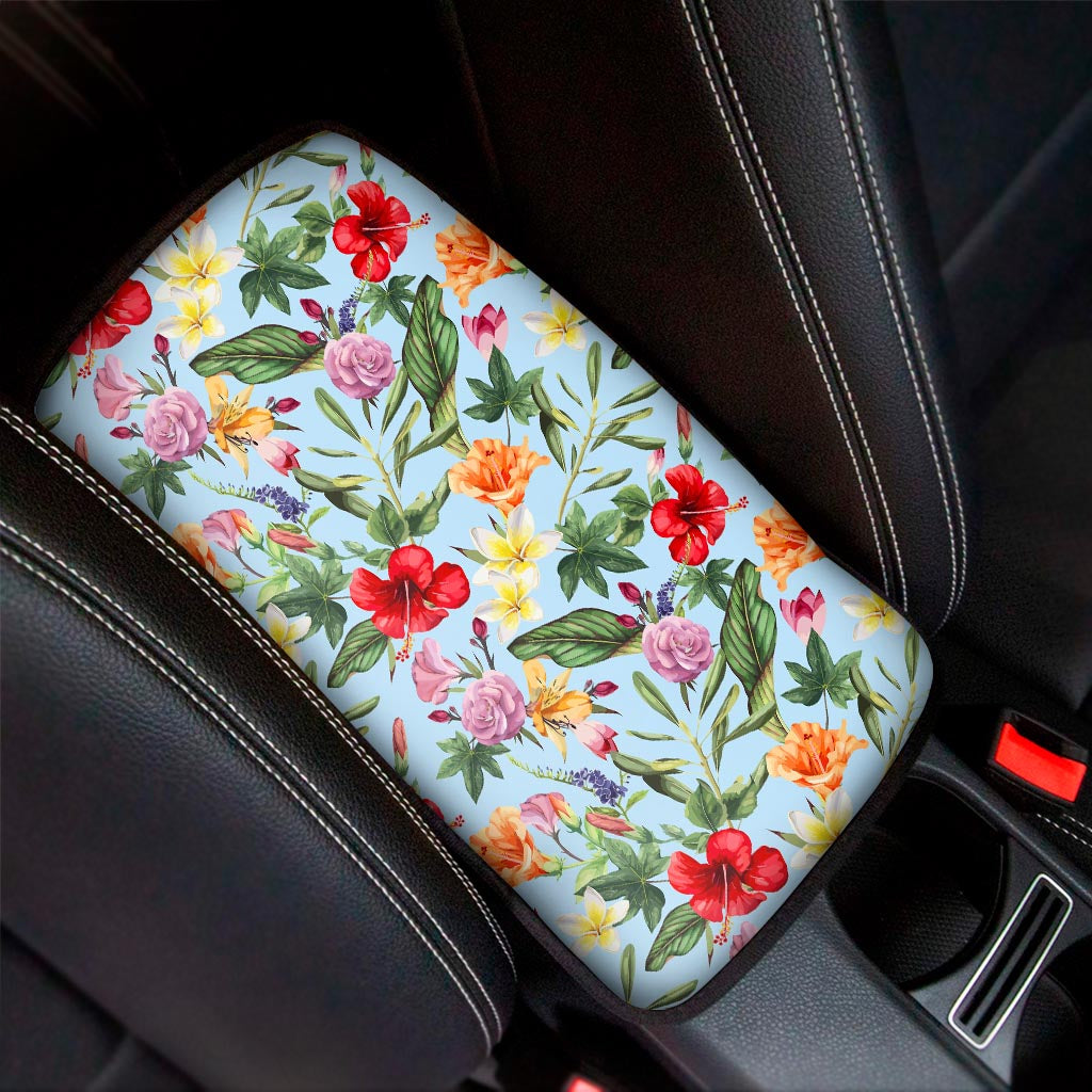 Hibiscus Flower Floral Pattern Print Car Center Console Cover