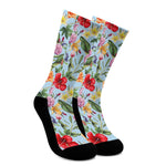 Hibiscus Flower Floral Pattern Print Crew Socks