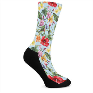 Hibiscus Flower Floral Pattern Print Crew Socks