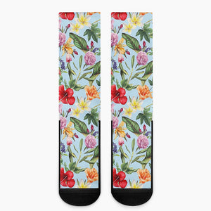 Hibiscus Flower Floral Pattern Print Crew Socks