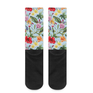 Hibiscus Flower Floral Pattern Print Crew Socks