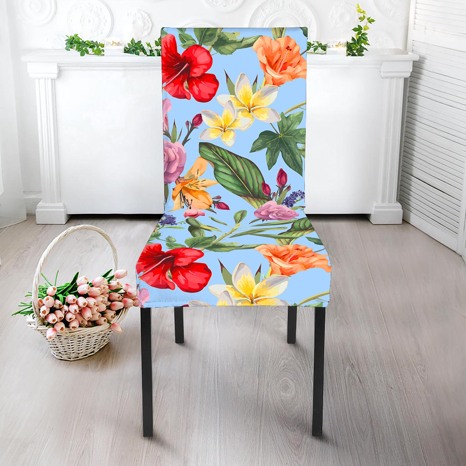 Hibiscus Flower Floral Pattern Print Dining Chair Slipcover