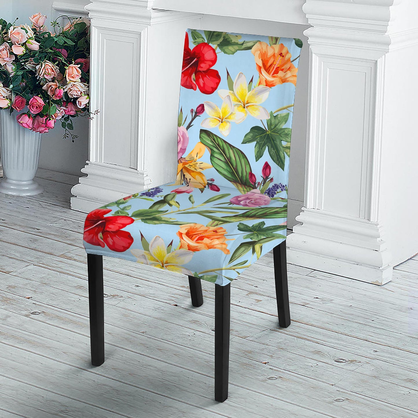 Hibiscus Flower Floral Pattern Print Dining Chair Slipcover