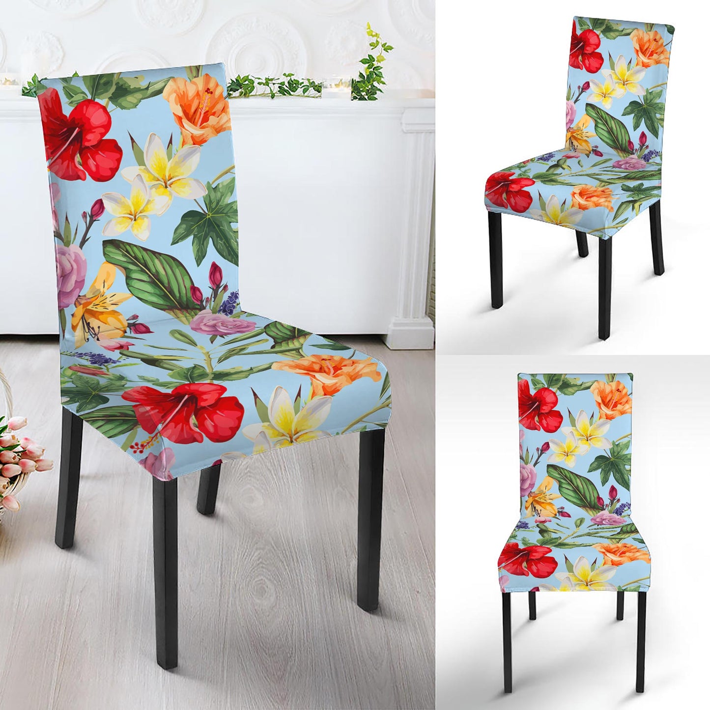 Hibiscus Flower Floral Pattern Print Dining Chair Slipcover