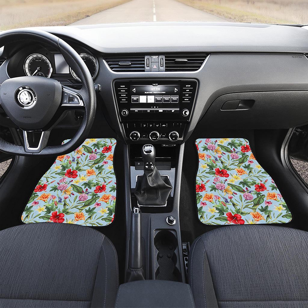 Hibiscus Flower Floral Pattern Print Front and Back Car Floor Mats