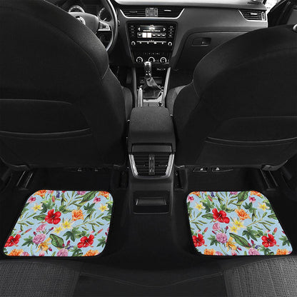Hibiscus Flower Floral Pattern Print Front and Back Car Floor Mats