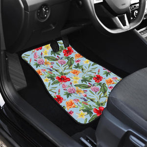 Hibiscus Flower Floral Pattern Print Front and Back Car Floor Mats