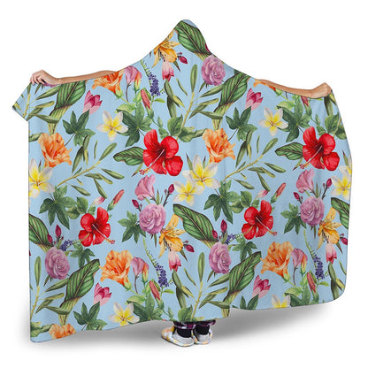 Hibiscus Flower Floral Pattern Print Hooded Blanket