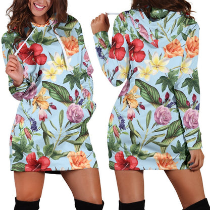 Hibiscus Flower Floral Pattern Print Hoodie Dress GearFrost