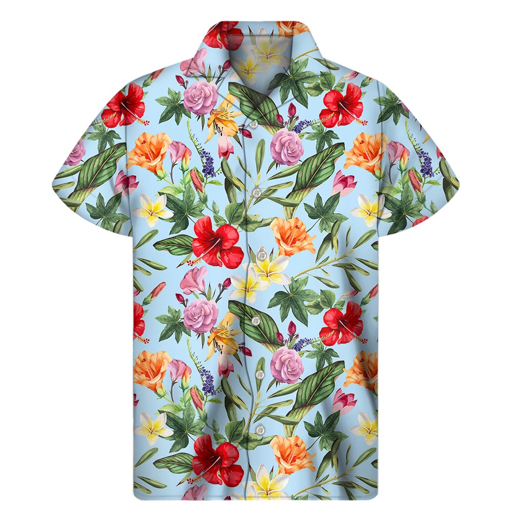 Hibiscus Flower Floral Pattern Print Men's Short Sleeve Shirt