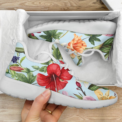 Hibiscus Flower Floral Pattern Print Mesh Knit Shoes GearFrost