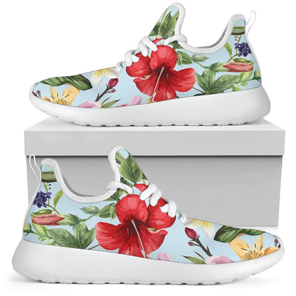 Hibiscus Flower Floral Pattern Print Mesh Knit Shoes GearFrost