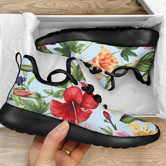 Hibiscus Flower Floral Pattern Print Mesh Knit Shoes GearFrost