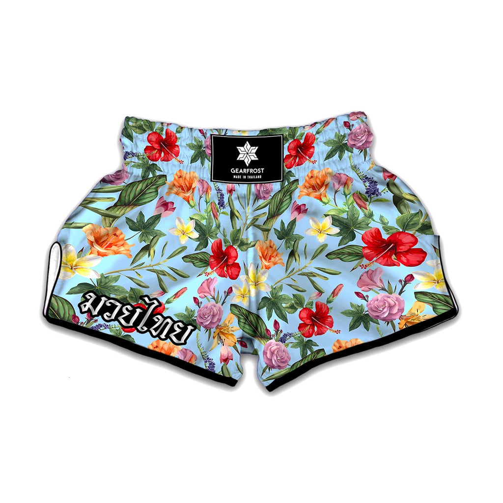 Hibiscus Flower Floral Pattern Print Muay Thai Boxing Shorts