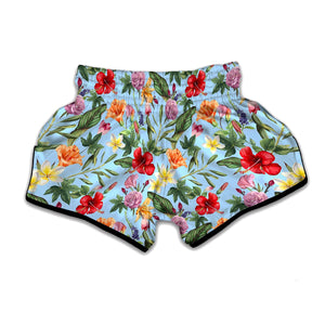 Hibiscus Flower Floral Pattern Print Muay Thai Boxing Shorts