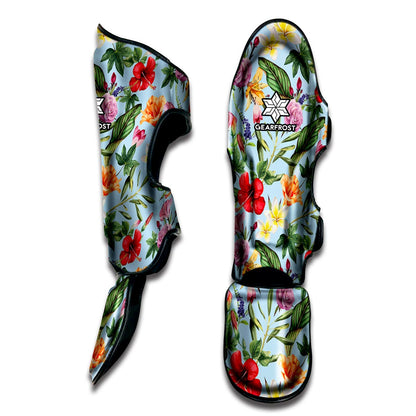 Hibiscus Flower Floral Pattern Print Muay Thai Shin Guard